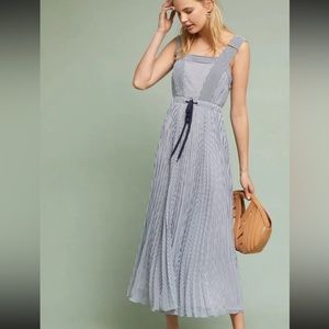 Maeve Darcy Striped Maxi Dress Size 4 Blue Pleated Pinstriped Anthropologie